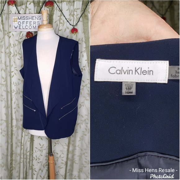 Calvin Klein Jackets Coats Navy Blue Open Business Casual Vest